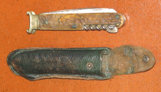 Taschenmesser A. WINGEN JR mit Horn und Vorrichtung um 12 / 16 Schrotpatronen zu ziehen