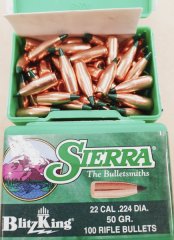 .22/.224/50 grs #No.1450# Sierra HV Blitzking Geschosse 100 stk.
