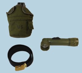 US-Mlitärkonvolut-US-Militärkonvolut: Navy-Gürtel, Taschenlampe, Feldflasche