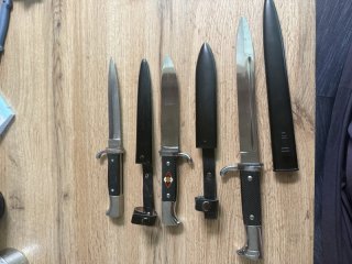 Messer-Konvolut Historisches Ausgehbajonett + 2x Fahrtenmesser / Solingen Anton Wingen Jr. / Othello